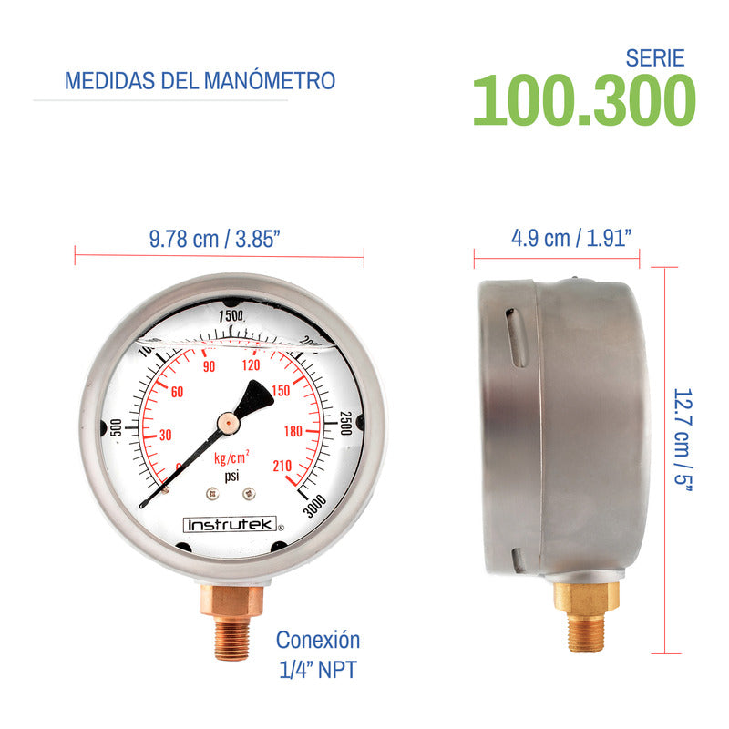 Stainless Steel High Pressure Glycerin Gauge 4 Inch, 3000 Psi