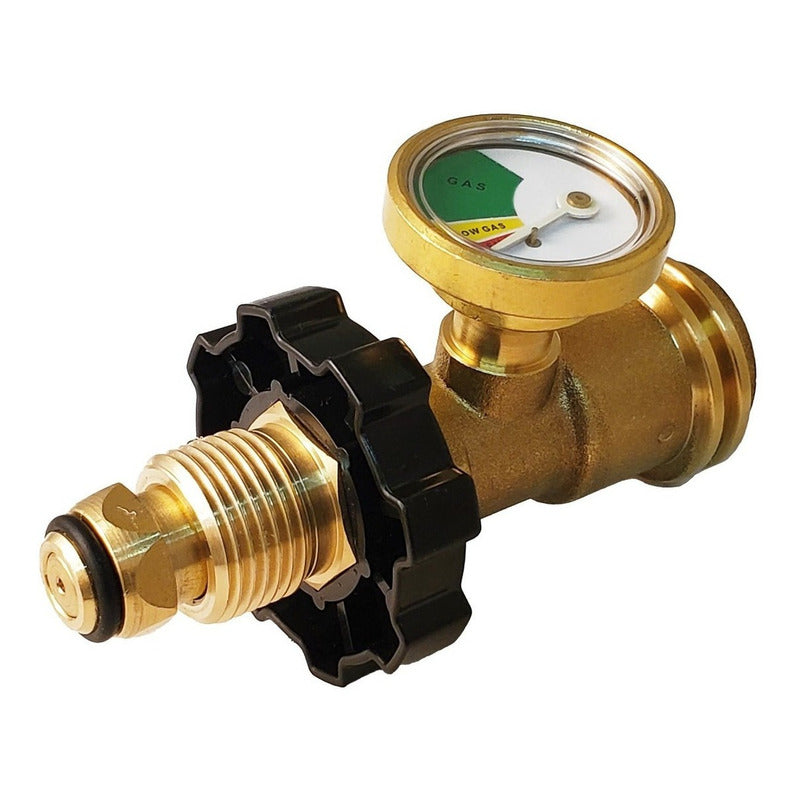 Manómetro medidor - adaptador de gas LP fabricado en latón.
