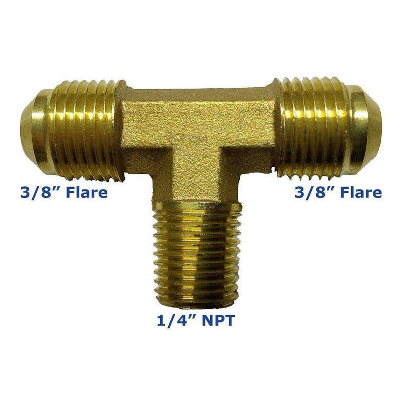 1/4 NPT Center x 3/8 Flare Brass Tee Connector