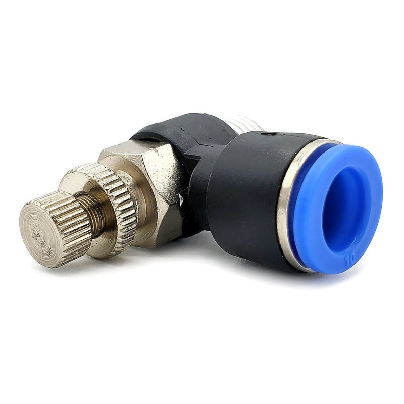 Pneumatic Flow Regulator / Connector Elbow 1/4 Npt X 10mm