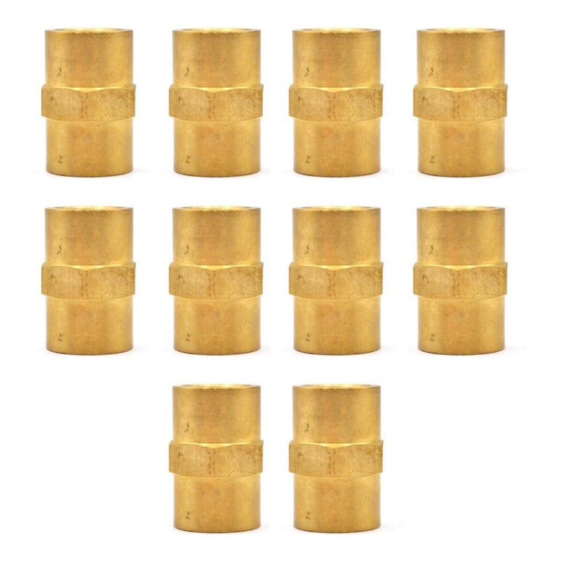 Cople recto de 1/4" NPT, fabricado en latón (dorado).