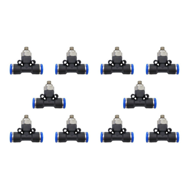 10 Pz De Conector/racor Rápido Neumático Tee M6 X 6mm