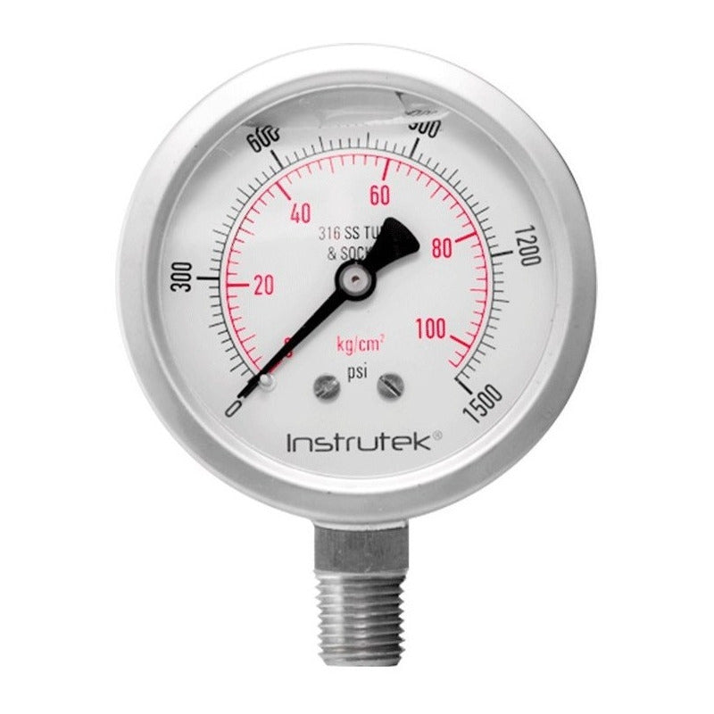 Manómetro 2.5", acero inoxidable, 1/4" NPT, inferior, 1500 psi-kg/cm2