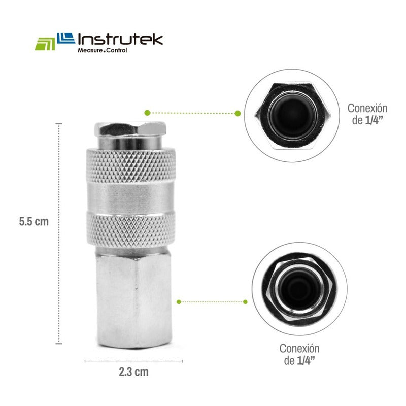 Cople rápido hembra de 1/4" NPT, fabricado en latón y un recubrimiento en niquel.