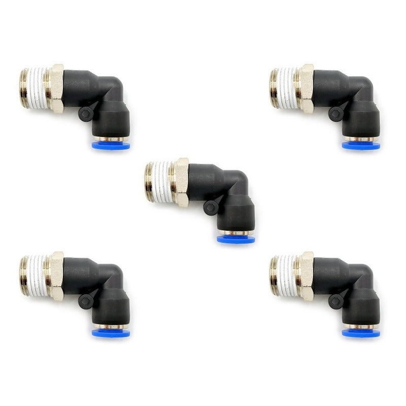 5 Pz De Conector/racor Rápido Neumático Codo 3/8 Npt X 8mm