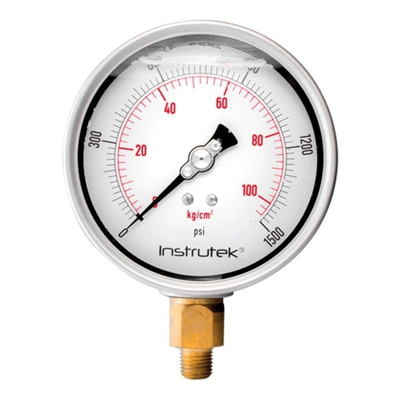 Manómetro 4", lleno de líquido premium, 1/4" NPT, inferior, 1500 psi-kg/cm2