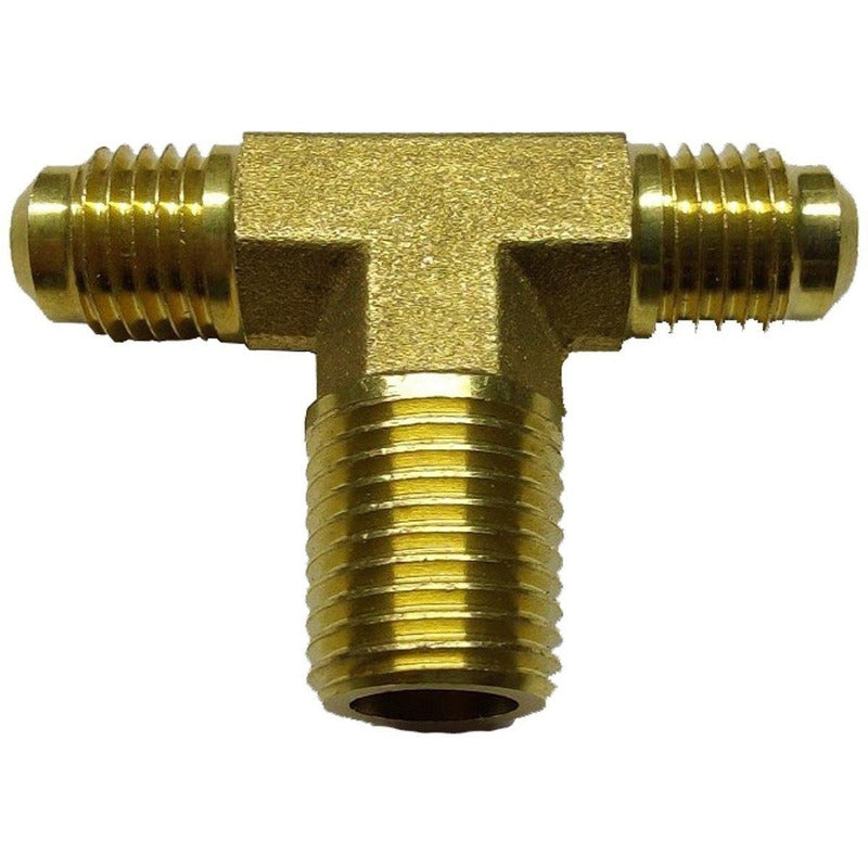 Conector en Tee, fabricado en latón de 1/4" NPT al Centro X 1/4" Flare