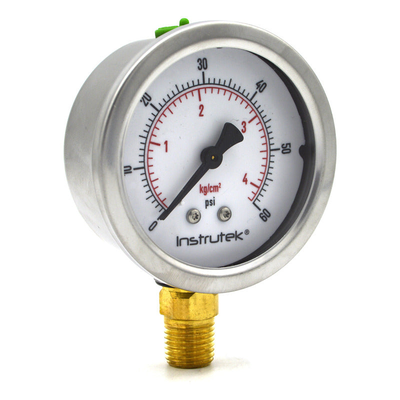 Manómetro 2.5", lleno de líquido premium, 1/4" NPT, inferior, 60 psi-kg/cm2
