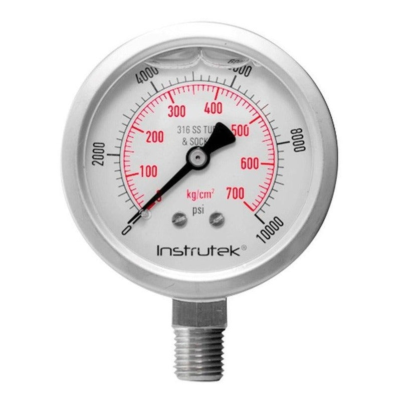 Manómetro 2.5", acero inoxidable, 1/4" NPT, inferior, 10000 psi-kg/cm2