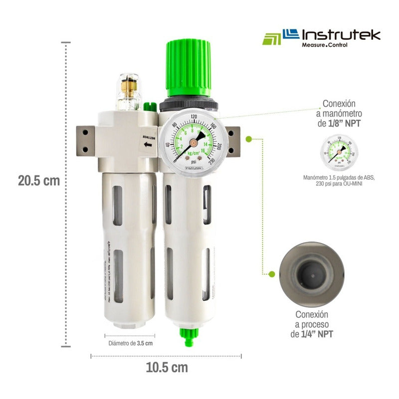 Filtro-regulador-lubricador 1/4 Alta Presión Con Manómetro