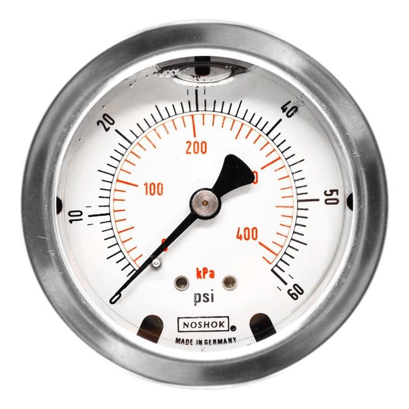 Noshok Stainless Steel Pressure Gauge, 2.5 PLG, 400 Kpa, Rear Con.