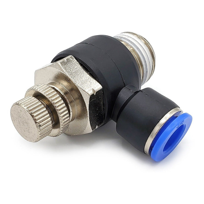 Conector / Regulador De Caudal Neumático Codo 1/2 Npt X 3/8