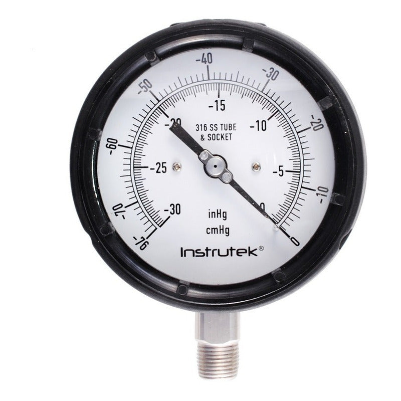 Vacuómetro 4.5", fenólico, 1/2" NPT, inferior, 30 Vac inHg-cmHg