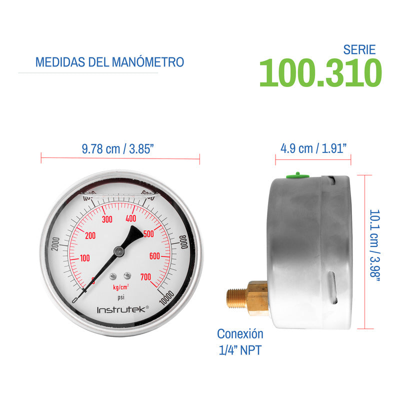 Manómetro 4", lleno de líquido (O.E.M.), 1/4" NPT, posterior, 10000 psi-kg/cm2
