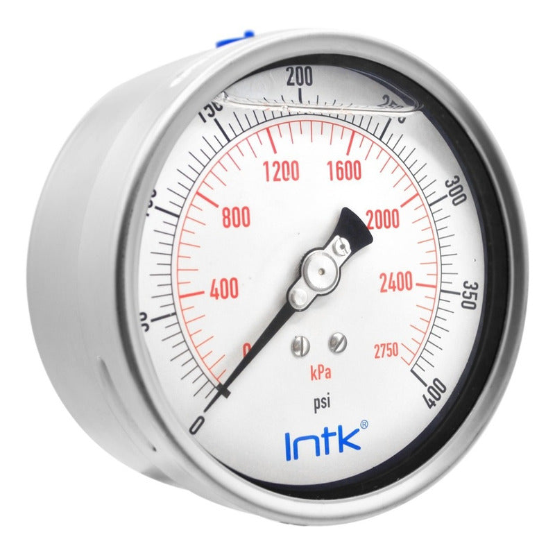 4” Liquid filled, pressure gauge, 1/4” NPT, back connection, 0 to 400 psi-kPa