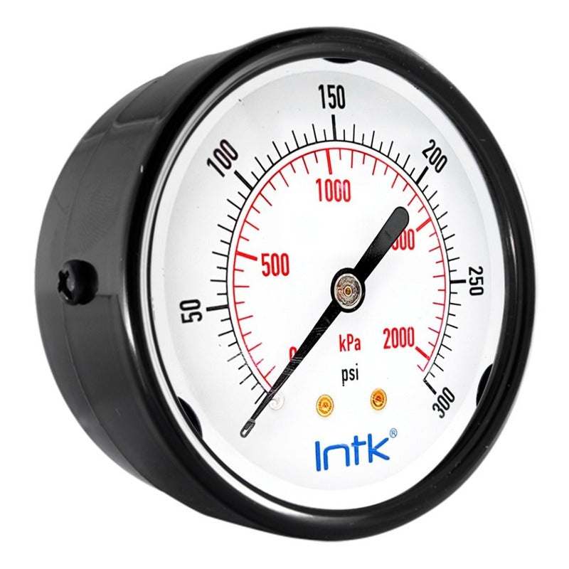 2.5" Standard, dry, pressure gauge, black steel case, 1/4" NPT, back connection, 0 to 300 psi-kPa