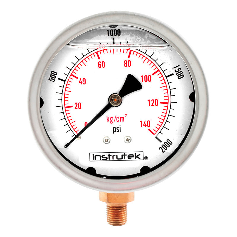 Manómetro 4", lleno de líquido (O.E.M.), 1/4" NPT, inferior, 2000 psi-kg/cm2