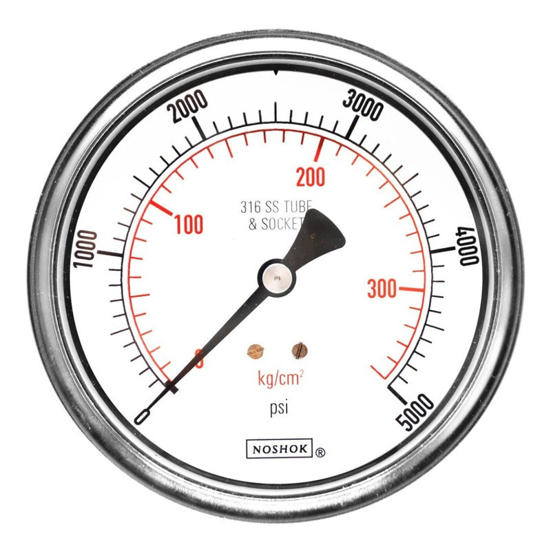 Manómetro 4", acero inoxidable, 1/2" NPT, posterior, 5000 psi