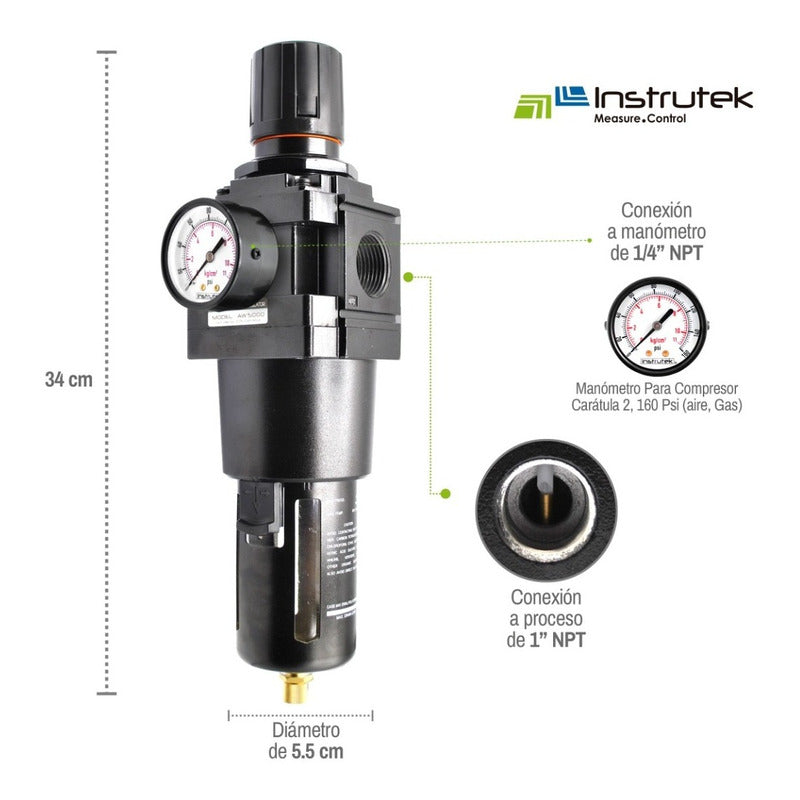 Filtro - Regulador De Aire 1 PLG P/ Compresor Con Manómetro