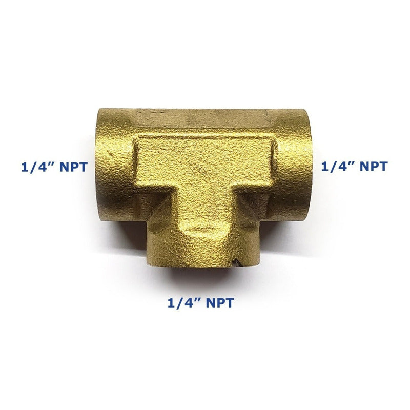 1/4 NPT Female Brass Tee Connector (Gold)