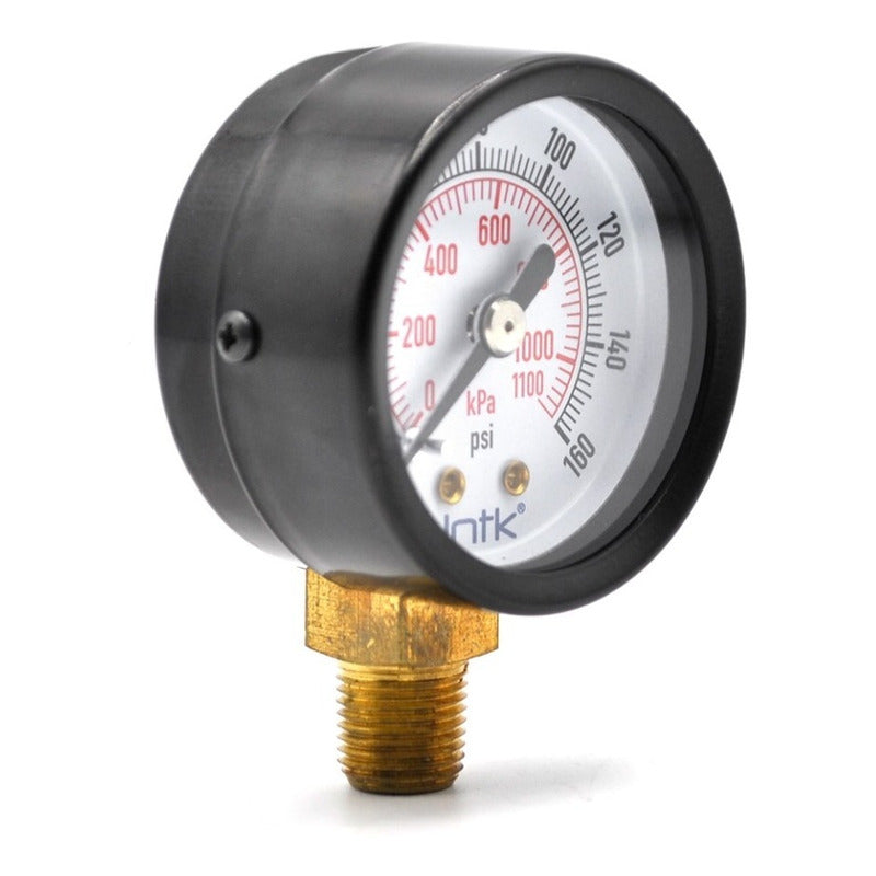 1.5" Standard, dry, pressure gauge, black steel case, 1/8" NPT, bottom connection, 0 to 160 psi-kPa