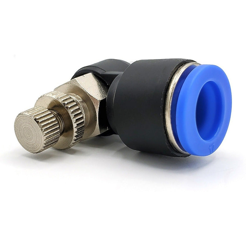 Conector / Regulador De Caudal Neumático Codo 1/4 Npt X 12mm