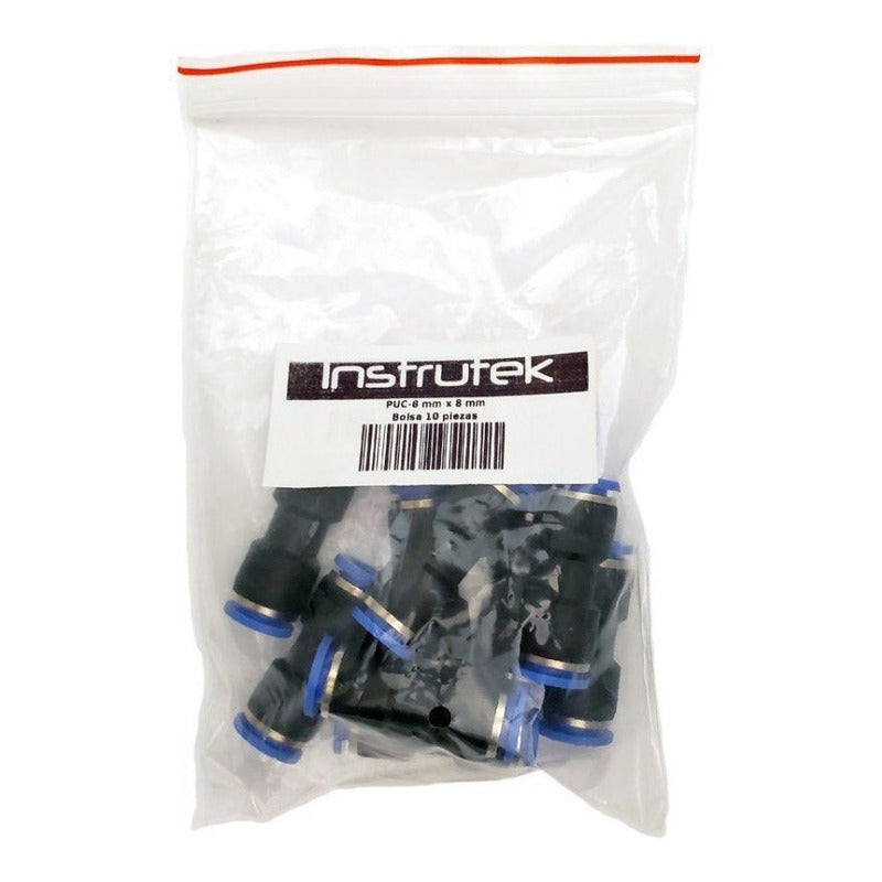 10 Pz Racor Unión Neumático Recto 8 Mm