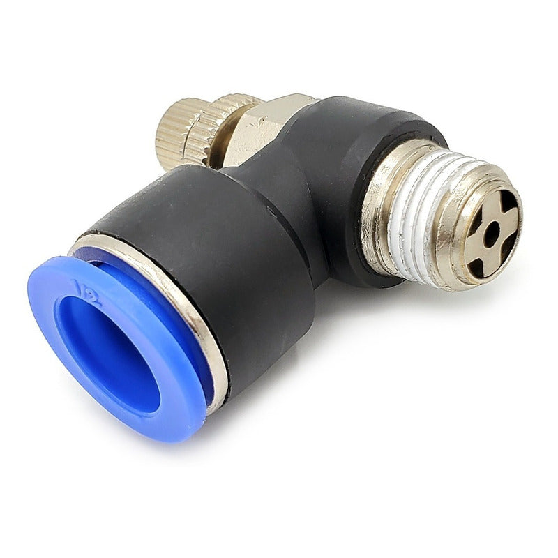 Conector / Regulador De Caudal Neumático Codo 1/4 NPT x 1/2"