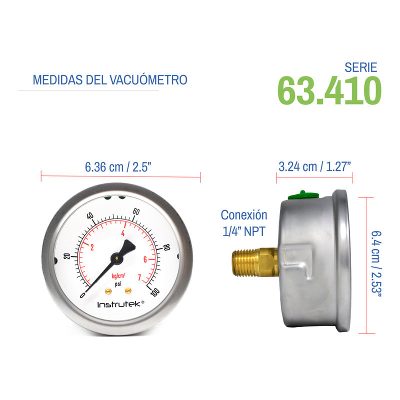 Manómetro Premium Inox Glicerina 2.5 PLG, 100 Psi