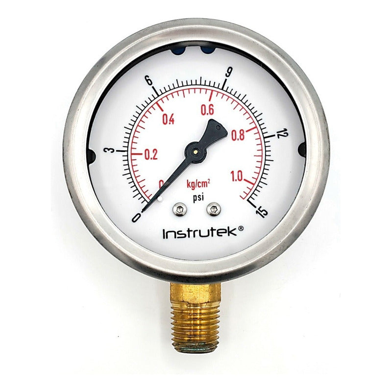 Stainless Steel Glycerin Pressure Gauge 2.5 IN, 15 Psi (air, water)