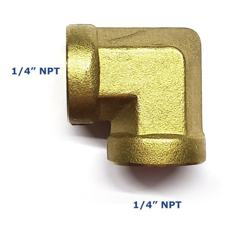 Conector en codo hembra 90, fabricado en latón (dorado) de 1/4" NPT