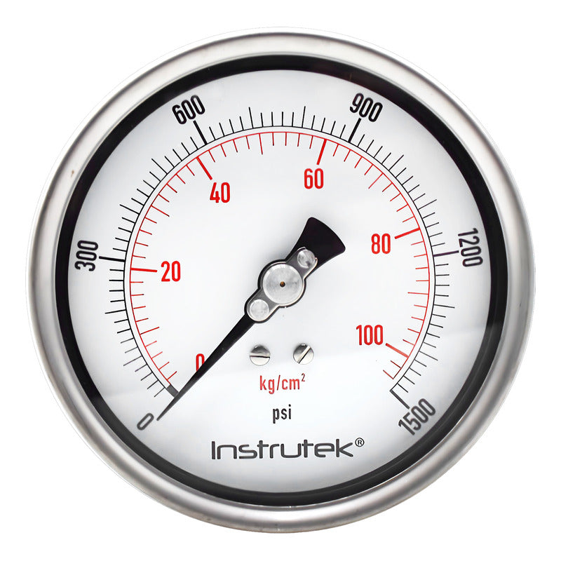 Manómetro 4", lleno de líquido premium, 1/4" NPT, posterior, 1500 psi-kg/cm2