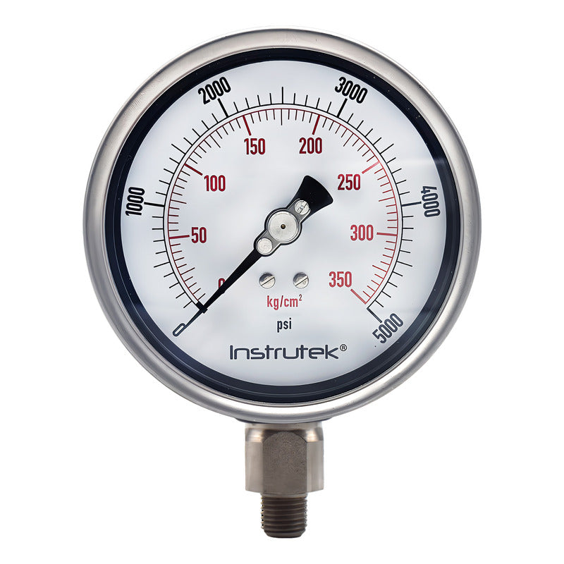 Manómetro 4", lleno de líquido premium, 1/4" NPT, inferior, 5000 psi-kg/cm2