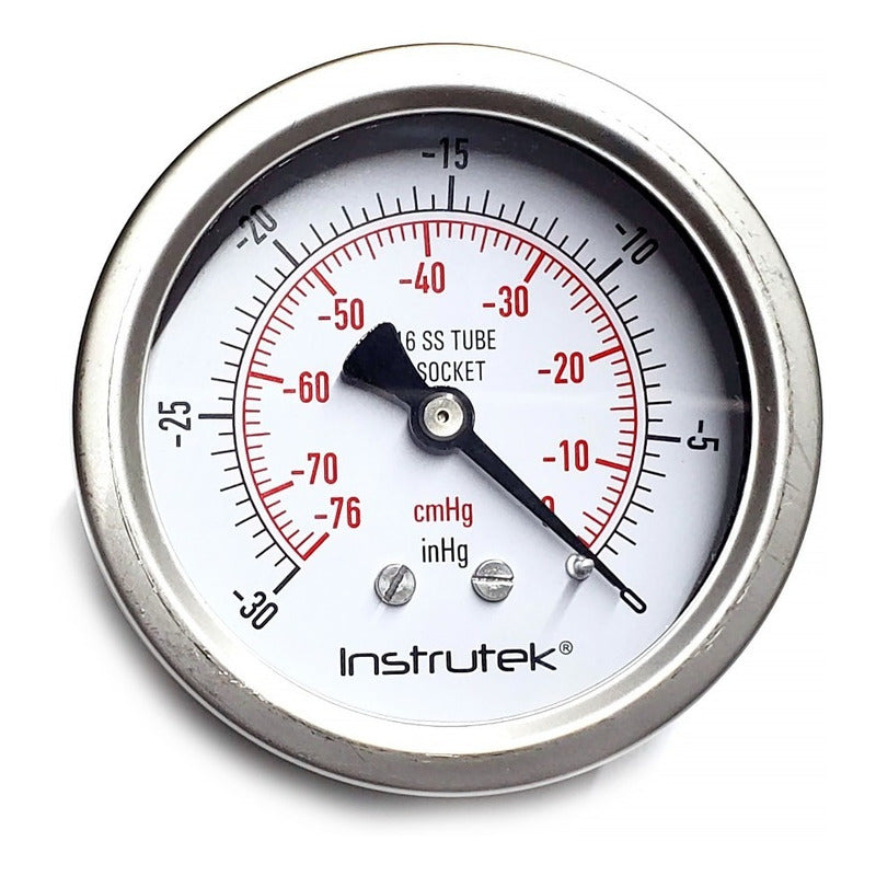 Vacuómetro 2.5", acero inoxidable, 1/4" NPT, posterior, 30 Vac inHg-cmHg