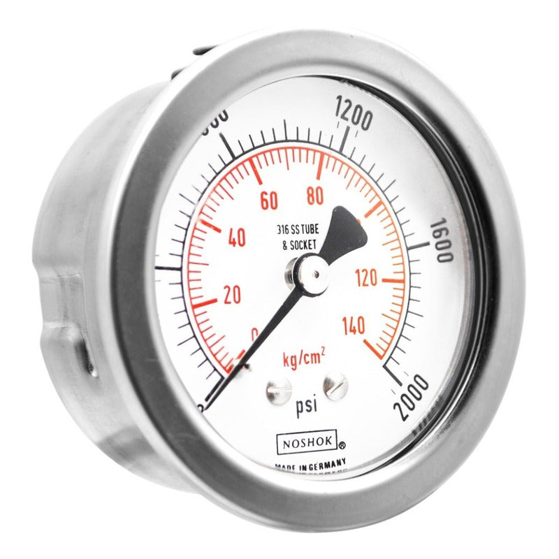 Manómetro 2.5", acero inoxidable, 1/4" NPT, posterior, 2000 psi-kg/cm2