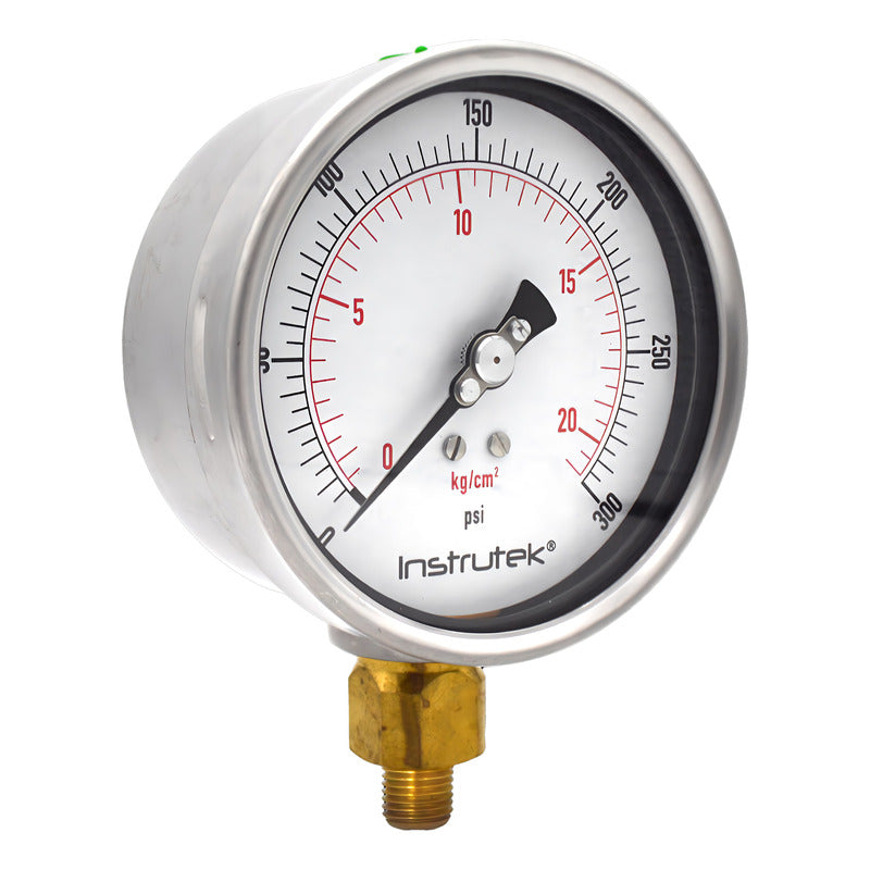 Manómetro 4", lleno de líquido premium, 1/4" NPT, inferior, 300 psi-kg/cm2