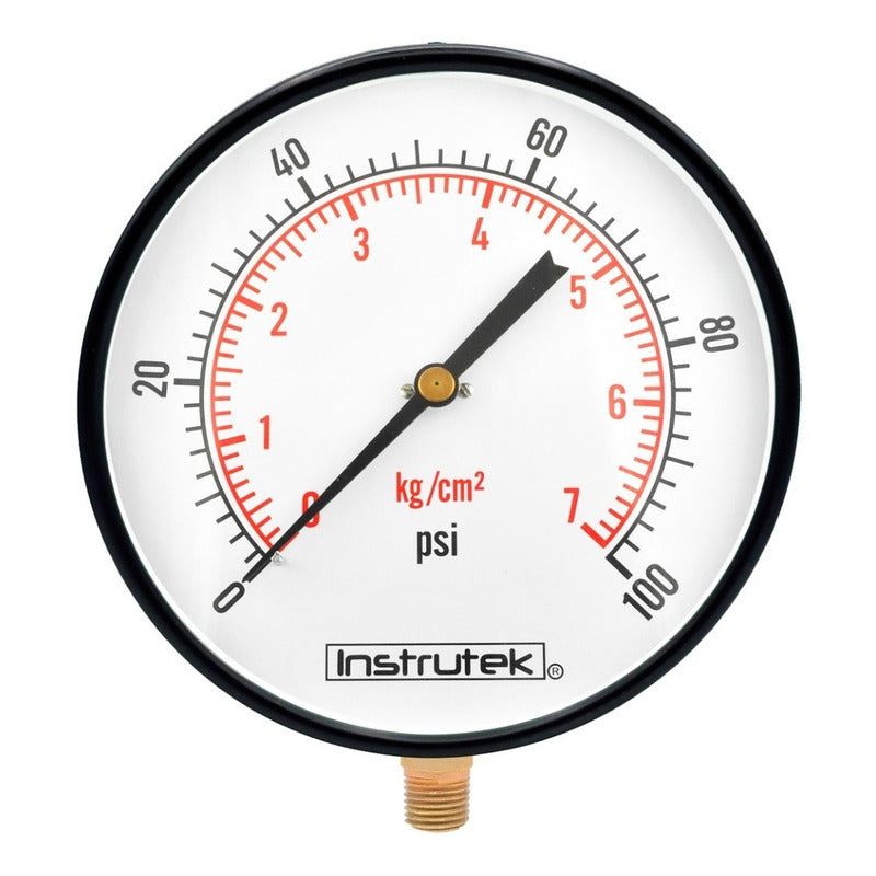 Manómetro 8", estándar, 1/2" NPT, inferior, 100 psi-kg/cm2