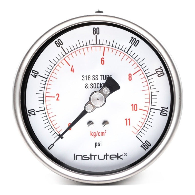 Manómetro 4", acero inoxidable, 1/2" NPT, posterior, 160 psi-kg/cm2