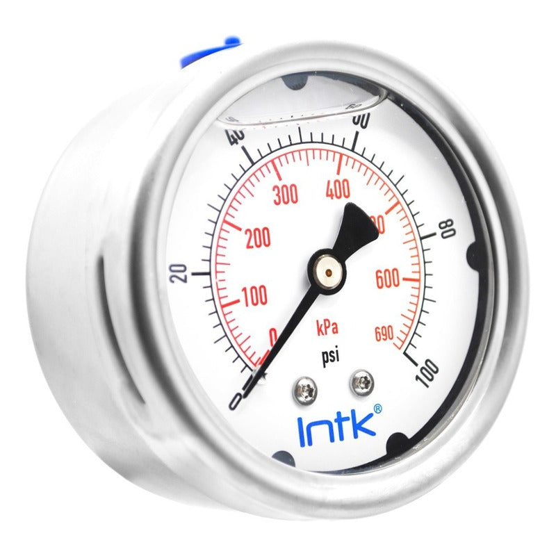 Stainless steel pressure gauge 2.5 PLG, 100 Psi 690 Kpa Conx. Later