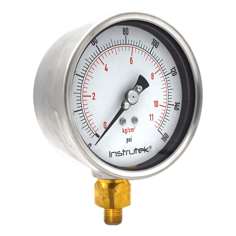 Manómetro 4", lleno de líquido premium, 1/4" NPT, inferior, 160 psi-kg/cm2