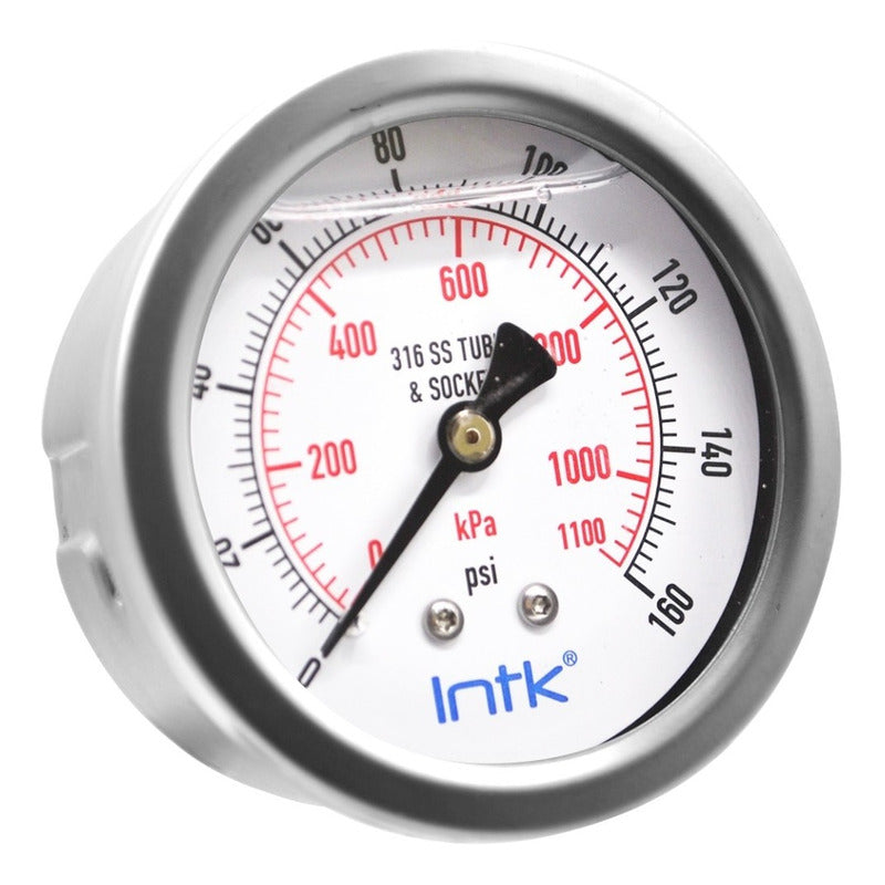 2.5” S.S. Liquid filled (O.E.M.), pressure gauge, 1/4” NPT, back connection, 0 to 160 psi-kPa