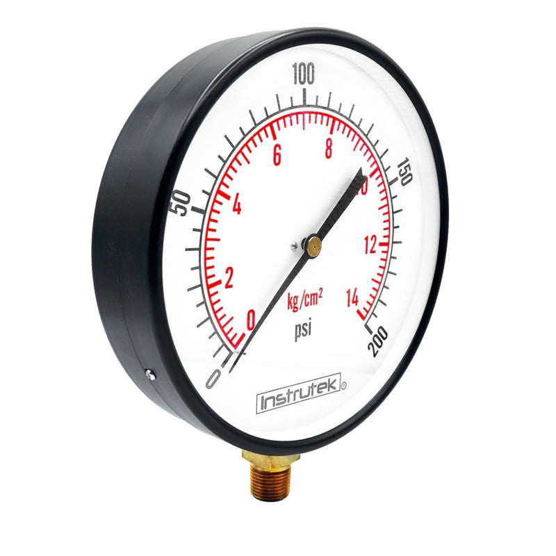 Manómetro 8", estándar, 1/2" NPT, inferior, 200 psi-kg/cm2