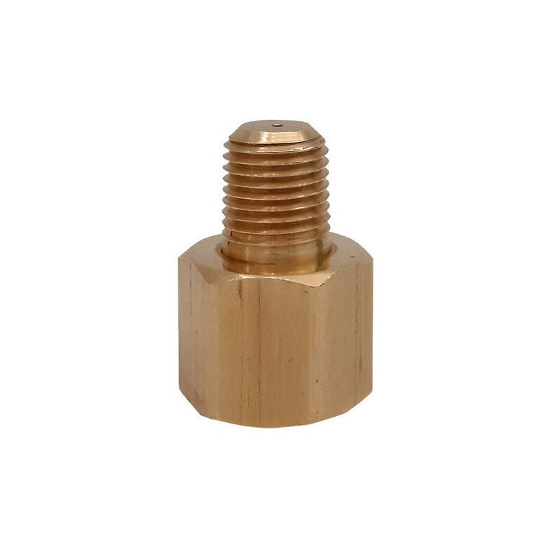 Amortiguador tipo tornillo, permite ajustar el paso del fluido evitando desclibraciones. Conexión de latón 1/4" NPT.