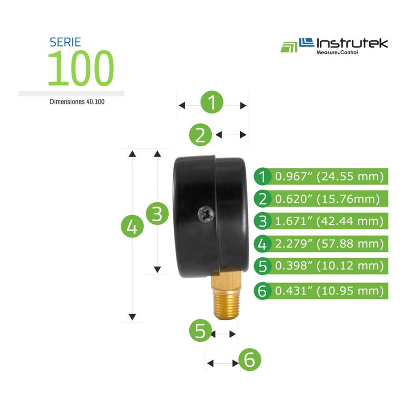 Manómetro 1.5", estándar, 1/8" NPT, inferior, 30 psi-kg/cm2
