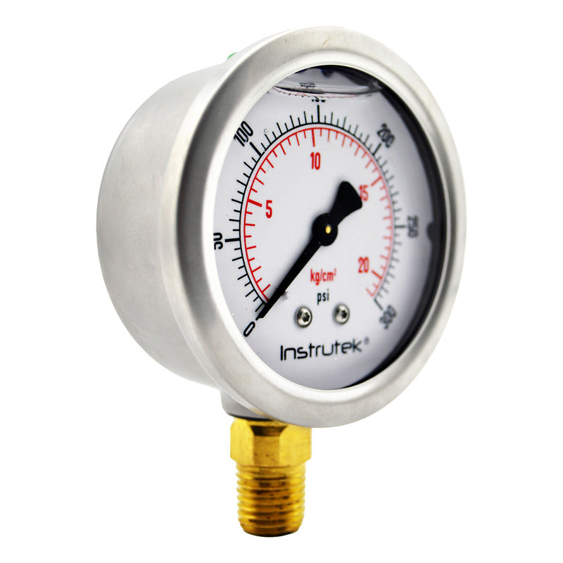 Manómetro 2.5", lleno de líquido premium, 1/4" NPT, inferior, 300 psi-kg/cm2