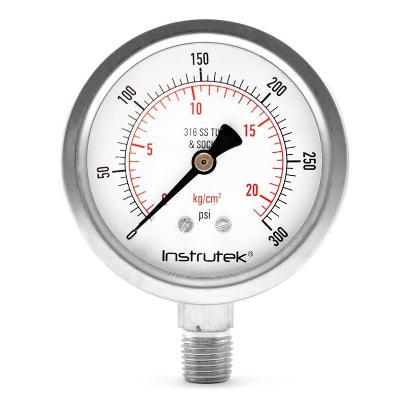 Manómetro Totalmente Inox Glicerina Carátula 2.5 PLG 300 Psi