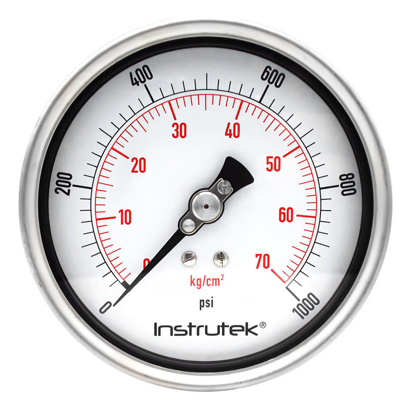 Manómetro 4", lleno de líquido premium, 1/4" NPT, posterior, 1000 psi-kg/cm2