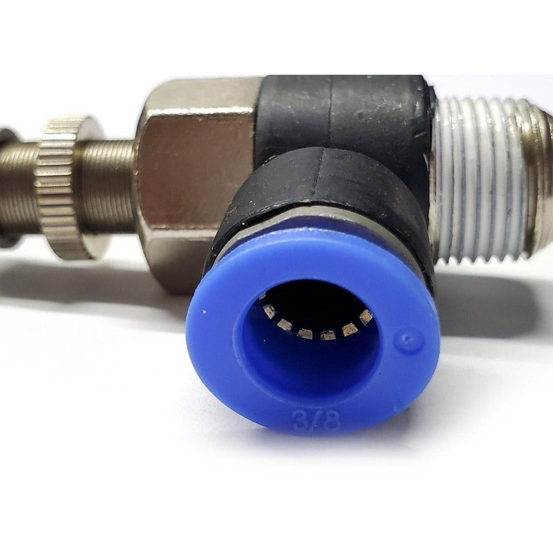 Conector / Regulador De Caudal Neumático Codo 3/8 Npt X 3/8"