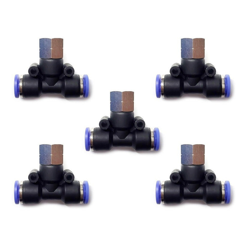 5pcs Pneumatic Quick Tee Fitting 1/8 Npt Female X 6mm Mang.