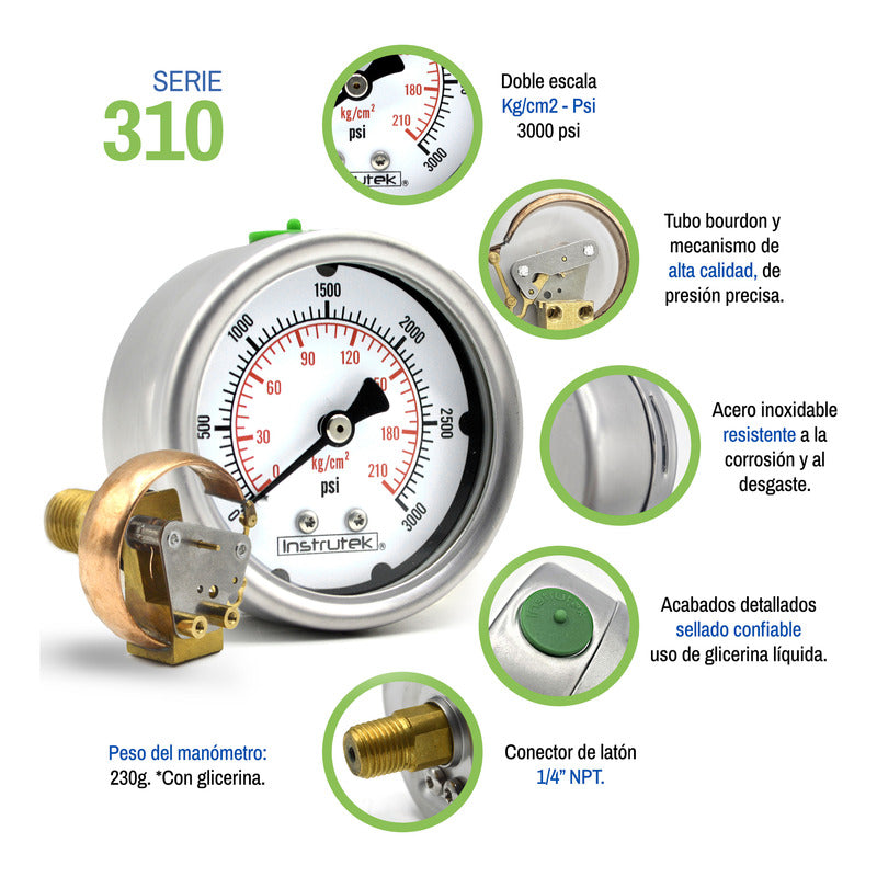 Stainless Steel High Pressure Glycerin Gauge 2.5 IN, 3000 Psi